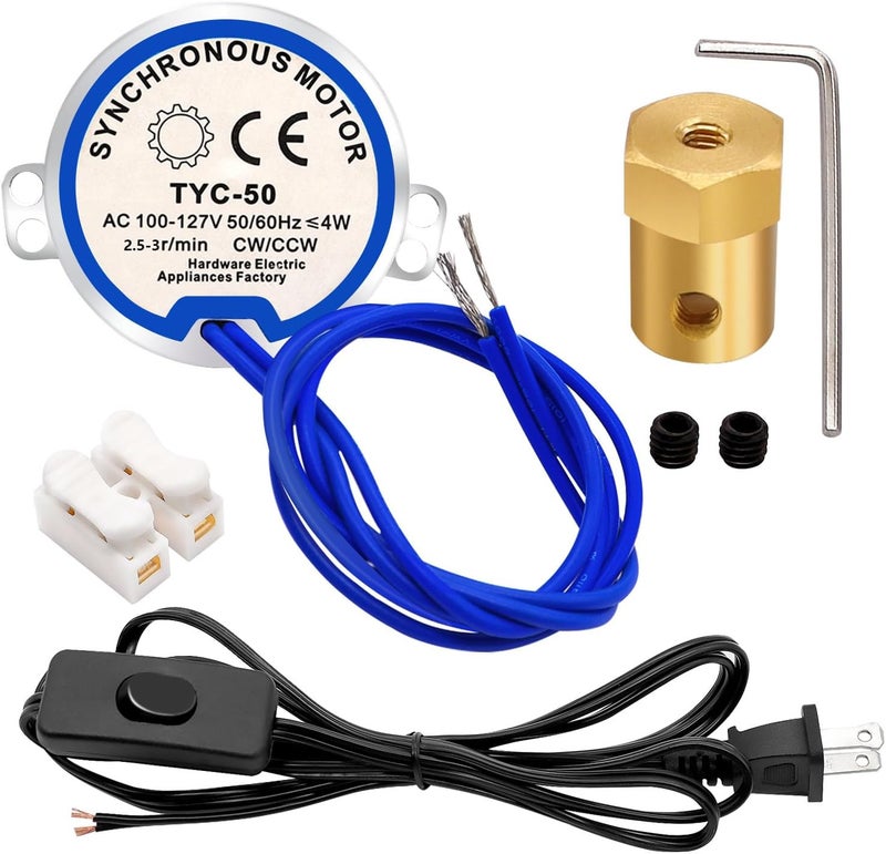 mankk Synchronous Motor Turntable Motor Electric Synchron Motors 2.5-3RPM 50/60Hz AC100~127V 4W CCW/CW with Flexible Coupling and Power Cord for Cup Turner,Crafting,Model - Image 1